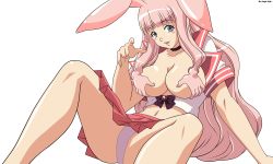 Rule 34 | 00s, 1girl, absurdres, aegis high, animal ears, breasts, highres, long hair, melona (queen&#039;s blade), melona (queen's blade), miniskirt, monster girl, panties, pantyshot, pink hair, protean assassin melona, queen&#039;s blade, rabbit ears, school uniform, skirt, slime girl, solo, spread legs, transparent background, underwear