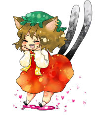Rule 34 | 1girl, animal ears, asae, asae (apricot), bad id, bad pixiv id, cat ears, cat girl, cat tail, chen, dress, earrings, female focus, full body, hat, jewelry, solo, tail, touhou, white background