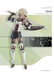 Rule 34 | 1girl, absurdres, arm guards, armor, armored boots, bare shoulders, black dress, blonde hair, boots, brown gloves, character name, dark-skinned female, dark skin, dress, earrings, fire emblem, fire emblem awakening, flavia (fire emblem), full body, gloves, highres, holding, holding sword, holding weapon, jewelry, kozaki yuusuke, lips, long hair, nintendo, official art, over shoulder, page number, parted lips, shiny skin, short dress, sidelocks, simple background, sleeveless, sleeveless dress, smile, solo, standing, sword, thighhighs, weapon, weapon over shoulder, zettai ryouiki