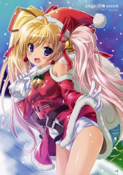 Rule 34 | 1girl, :d, absurdres, bare shoulders, bell, blonde hair, blue eyes, blush, christmas, earrings, food-themed earrings, gloves, hagano ichigo, hair bell, hair ornament, hair ribbon, hat, highres, holding, jewelry, komatsu eiji, long hair, looking at viewer, multicolored hair, non-web source, one-piece swimsuit, open mouth, original, outline, pink hair, ribbon, sack, santa hat, scan, school swimsuit, smile, solo, swimsuit, swimsuit under clothes, twintails, white gloves, white school swimsuit, white one-piece swimsuit