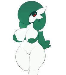 Rule 34 | 1girl, breasts, cleft of venus, creatures (company), game freak, gardevoir, gen 3 pokemon, highres, large areolae, large breasts, mystical, nintendo, nude, pokemon, pussy, shortstack, simple background, white background
