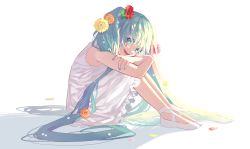 Rule 34 | 1girl, absurdres, aqua hair, artist name, artist request, backlighting, blue hair, colored eyelashes, hatsune miku, head tilt, highres, knees to chest, legs together, long hair, simple background, solo, teeth, upper teeth only, very long hair, vocaloid, white background