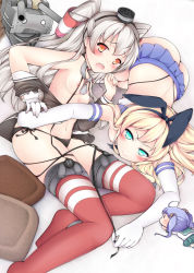 Rule 34 | 10s, 3girls, absurdres, amatsukaze (kancolle), black panties, blonde hair, breasts, brown eyes, chiyami, elbow gloves, fairy (kancolle), garter straps, gloves, hairband, highres, kantai collection, long hair, looking at viewer, multiple girls, nipples, panties, personification, rensouhou-chan, rensouhou-kun, school uniform, serafuku, shimakaze (kancolle), silver hair, small breasts, striped clothes, striped legwear, striped thighhighs, thighhighs, twintails, two side up, type 22 surface radar, underwear