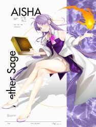 Rule 34 | 1girl, 2023, absurdres, aether sage (elsword), aisha landar, antenna hair, ascot, book, character name, closed mouth, commentary request, cover, crossed legs, dated, dress, elsword, fake cover, fake magazine cover, fire, head tilt, highres, invisible chair, long hair, looking at viewer, magazine cover, magic, monocle, off shoulder, open clothes, open robe, pink ascot, purple dress, purple eyes, purple hair, robe, shadow, shoes, signature, sitting, smile, solo, swept bangs, thighs, twitter username, two-tone dress, ununun0618, very long hair, white dress, white footwear, white robe