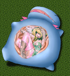 Rule 34 | 1girl, bad end, biting lizard, camel (dansen), digesting girl, digestion, dissolving clothes, imminent death, inside creature, lizard, reptile, riesz, seiken densetsu, seiken densetsu 2, seiken densetsu 3, thighhighs, torn clothes, vore, x-ray