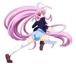 Rule 34 | 1girl, absurdly long hair, absurdres, animal ears, ass, blazer, female focus, full body, highres, jacket, light purple hair, loafers, long hair, miniskirt, no-33, rabbit ears, red eyes, reisen udongein inaba, shoes, skirt, solo, thighhighs, thighs, touhou, transparent background, very long hair, white thighhighs, zettai ryouiki