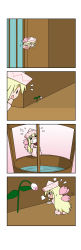 Rule 34 | &gt; &lt;, 1girl, 4koma, absurdres, barefoot, blonde hair, bucket, bud, chibi, clenched teeth, comic, dress, fairy wings, flower, flying, flying sweatdrops, hand on own chin, hat, heavy breathing, highres, holding water, leaning forward, lily white, long hair, long sleeves, mini person, minigirl, motion lines, open mouth, outdoors, outstretched arms, pink dress, pink hat, rakugaki-biyori, silent comic, sleeves pushed up, solid oval eyes, solo, spread arms, standing, sweat, teeth, touhou, trembling, very long hair, wings