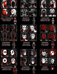 Rule 34 | 6+others, armor, black background, black robe, circlet, commentary, english commentary, english text, evil grin, evil smile, extra eyes, full body, grin, highres, horror (theme), kadabura, looking at viewer, mask, multiple others, original, pixel art, red eyes, robe, smile, spikes, third eye, white eyes, white robe