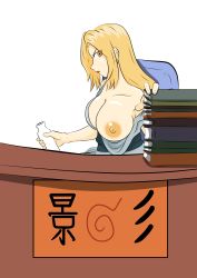 Rule 34 | 1girl, absurdres, blonde hair, blush, breasts, brown eyes, cleavage, highres, huge breasts, large breasts, looking at viewer, mature female, naruto, naruto (series), naruto shippuuden, smile, solo, tsunade (naruto), undressing
