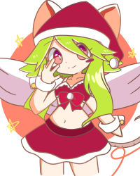 Rule 34 | 1girl, animal ears, blush stickers, breasts, christmas, green hair, highres, mad rat dead, mouse (animal), mouse ears, mouse girl, mouse tail, nippon ichi, rat god, red eyes, tail, wings, wrist cuffs