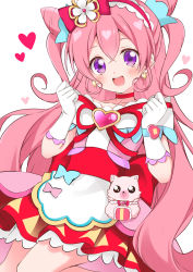 Rule 34 | 1girl, absurdres, apron, blush, brooch, choker, cone hair bun, cure precious, delicious party precure, earrings, gloves, hair bun, heart, heart brooch, highres, huge bow, jewelry, kome-kome (precure), korie riko, looking at viewer, magical girl, nagomi yui, open mouth, pink choker, pink hair, precure, purple eyes, ribbon, smile, solo, spoken heart, waist apron
