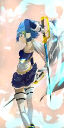 Rule 34 | 1girl, absurdres, blue eyes, blue hair, blue skirt, cape, detached sleeves, highres, looking at viewer, mahou shoujo madoka magica, miki sayaka, miki sayaka (magical girl), sengoku chidori, skirt, solo