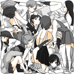 Rule 34 | black hair, collage, grey hair, multiple girls, school uniform, shokugyo, skirt