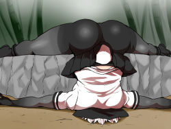 Rule 34 | 1girl, ass, ass focus, bear tail, black skirt, blouse, bodystocking, commentary request, day, from behind, giant panda (kemono friends), isna (footprintsofisna), kemono friends, kemono friends 2, layered sleeves, long sleeves, microskirt, outdoors, outstretched arms, outstretched legs, pantyhose, sailor collar, shirt, short hair, short over long sleeves, short sleeves, skirt, sleeping, solo, spread arms, spread legs, tail, top-down bottom-up, upside-down, white hair, white shirt, you&#039;re doing it wrong