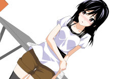 Rule 34 | 1girl, ashisu sahoto, black hair, blush, brown eyes, long hair, mangaka-san to assistant-san to, poncho s, shy, solo