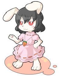 Rule 34 | &gt;:3, 1girl, :3, animal ears, animal nose, bad id, bad pixiv id, black hair, chibi, female focus, furrification, furry, furry female, hair between eyes, hand on own hip, inaba tewi, inaba tewi (bunny), jewelry, kuzugitsune (inarikami), necklace, rabbit ears, rabbit girl, red eyes, short hair, simple background, solo, standing, touhou, v-shaped eyebrows, whiskers, white background