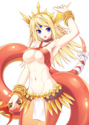 Rule 34 | 1girl, artist request, blonde hair, blue eyes, crown, echidna (p&amp;d), fang, highres, lamia, monster girl, puzzle &amp; dragons, smile, solo