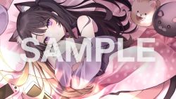 Rule 34 | 1girl, animal ear fluff, animal ears, black hair, cat ears, cat girl, commentary, commission, english commentary, handheld game console, head tilt, indie virtual youtuber, long hair, lying, nintendo switch lite, on side, purple sweater, sample watermark, shimotsuki miri, skeb commission, solo, sweater, tablet pc, two side up, una nagi, very long hair, virtual youtuber, watermark