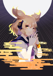 Rule 34 | 1girl, absurdres, bare shoulders, blonde hair, bracelet, breasts, cropped torso, earmuffs, hair between eyes, hands up, highres, jewelry, light smile, looking at viewer, one-hour drawing challenge, own hands together, parted lips, pointy hair, sailor collar, shinketsu kanyu, short hair, small breasts, solo, steepled fingers, sunburst, sunburst background, touhou, toyosatomimi no miko, upper body, yellow eyes