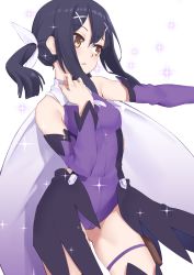 Rule 34 | 1girl, bare shoulders, black hair, blush, breasts, clothing request, commentary request, detached sleeves, fate/kaleid liner prisma illya, fate (series), hair ornament, highres, jilu, long hair, long sleeves, magical girl, miyu edelfelt, purple sleeves, small breasts, solo, x hair ornament