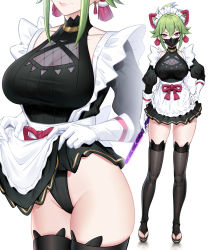 Rule 34 | 1girl, 95---, absurdres, animal ears, apron, black mask, black thighhighs, breasts, cleavage, cleavage cutout, clothes lift, clothing cutout, collarbone, contrapposto, earrings, exhibitionism, fake animal ears, fishnet top, fishnets, genshin impact, gloves, green hair, head out of frame, highleg, highleg leotard, highres, jacket, jewelry, kuki shinobu, large breasts, leotard, leotard under clothes, light smile, long sleeves, looking at viewer, maid, maid headdress, mask, mouth mask, ninja, ninja mask, panties, ponytail, projected inset, public indecency, purple eyes, purple jacket, purple rope, ribbed leotard, rope, sandals, shimenawa, sidelocks, simple background, skirt, skirt lift, slit pupils, smile, solo, tassel, tassel earrings, thighhighs, tsurime, turtleneck, underwear, waist apron, white background, white gloves