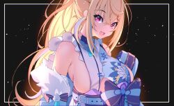 Rule 34 | 1girl, belt, black sash, blonde hair, blue belt, blue hair, blue kimono, breasts, fang, fuwawa abyssgard, fuwawa abyssgard (new year), highres, hololive, hololive english, japanese clothes, kimono, large breasts, long hair, looking at viewer, multicolored hair, obi, official alternate costume, open mouth, pink eyes, ponytail, sash, skin fang, sleeveless, sleeveless kimono, smile, solo, streaked hair, the0neulost, virtual youtuber