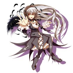 Rule 34 | 00s, 1girl, astn, asuto3, cross, dress, feathers, flower, hairband, highres, long hair, red eyes, rozen maiden, silver hair, simple background, solo, suigintou, transparent background, very long hair, wings