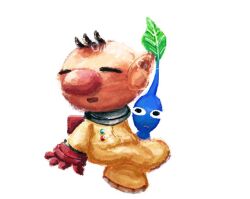 Rule 34 | 1boy, backpack, bad tag, bag, big nose, black eyes, black hair, blue pikmin, blue skin, buttons, closed eyes, closed mouth, colored skin, commentary request, crossed legs, frown, gloves, leaf, light blush, looking at another, male focus, nintendo, no headwear, olimar, open mouth, pikmin (creature), pikmin (series), pink lips, pointy ears, red bag, red gloves, short hair, simple background, sitting, smile, spacesuit, twitter username, usuba (hatomugip), very short hair, white background