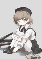 Rule 34 | 1girl, absurdres, bad id, bad pixiv id, black footwear, black hat, black skirt, brown eyes, closed mouth, collared shirt, commentary request, flower, grey background, hair flower, hair ornament, hasegawa (rarairairai), hat, hatoba tsugu, highres, instrument, light brown hair, loafers, long hair, long sleeves, mini piano, mole, mole under eye, pantyhose, piano, pleated skirt, rose, shirt, shoes, simple background, skirt, smile, solo, stuffed animal, stuffed toy, suspender skirt, suspenders, teddy bear, virtual youtuber, white flower, white pantyhose, white rose, white shirt