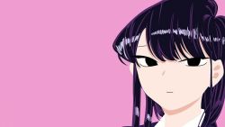Rule 34 | 1girl, black eyes, black hair, komi-san wa komyushou desu, komi shouko, pink background, portrait, wallpaper