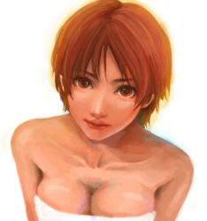 Rule 34 | 00s, 1girl, artist request, breasts, female focus, gantz, looking at viewer, shiny skin, short hair, solo, upper body, white background