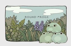 Rule 34 | :3, animal focus, ayu (mog), border, commentary, english commentary, flower, frog, grass, no humans, original, purple flower, smile, white border