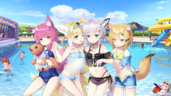 Rule 34 | 6+girls, absurdres, ahoge, angelina (arknights), angelina (summer flower) (arknights), animal ear fluff, animal ears, ansel (arknights), ansel (casual vacation) (arknights), arknights, bikini, bikini under clothes, black bikini, blonde hair, blue bikini, blue eyes, blue one-piece swimsuit, blue shirt, braid, breasts, brother and sister, brown eyes, camisole, candy, castle-3 (arknights), castle-3 (sum019.ver) (arknights), cellphone, ceobe (arknights), ceobe (summer flowers) (arknights), cloud, covered navel, earrings, eyjafjalla (arknights), eyjafjalla (summer flower) (arknights), face-to-face, food, fox ears, fox girl, fox tail, gluteal fold, green bikini, green eyes, gummy (arknights), gummy (summer flowers) (arknights), hair ornament, hairband, hairclip, hand on another&#039;s shoulder, hand on another&#039;s waist, highres, holding hands, hugging object, ifrit (arknights), ifrit (sunburn) (arknights), jaye (arknights), jaye (beach guard) (arknights), jewelry, kano (kotailo), la pluma (arknights), lollipop, long hair, low twintails, material growth, matterhorn (arknights), matterhorn (beach guard) (arknights), multiple girls, navel, off-shoulder bikini, off shoulder, one-piece swimsuit, one eye closed, open clothes, open mouth, open shorts, oripathy lesion (arknights), outdoors, phone, polka dot, polka dot bikini, pool, provence (arknights), provence (casual vacation) (arknights), purple eyes, purple hair, rope (arknights), rope (summer flowers) (arknights), school swimsuit, see-through, shamare (arknights), shirt, short hair, short shorts, short sleeves, short twintails, shorts, siblings, silver hair, skadi (arknights), skadi (waverider) (arknights), sky, small breasts, smartphone, smile, sora (arknights), stage, stuffed animal, stuffed toy, sussurro (arknights), suzuran (arknights), swimsuit, tail, teddy bear, tequila (arknights), thighs, twin braids, twintails, unbuttoned, unzipped, vermeil (arknights), vigna (arknights), vigna (casual vacation) (arknights), water slide, zipper