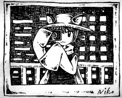 Rule 34 | 1other, :3, animal ears, camera, cat ears, city, co8, greyscale, hat, highres, monochrome, niko (oneshot), oneshot (game), photo (object), scarf, tunic, whiskers