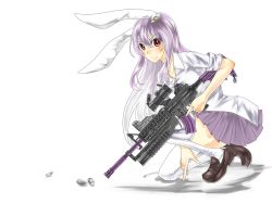 Rule 34 | 1girl, aai corporation, airtronic usa, animal ears, assault rifle, colt&#039;s manufacturing company, colt defense, diemaco, female focus, grenade launcher, gun, knight&#039;s armament company, left-handed, lewis machine and tool company, m203, m4 carbine, on one knee, rabbit ears, reisen udongein inaba, rifle, rm equipment, scope, shell casing, skirt, sleeves rolled up, solo, steelkonnyaku, thighhighs, touhou, trigger discipline, u.s. ordnance, underbarrel grenade launcher, weapon, white thighhighs, zettai ryouiki