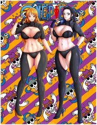 Rule 34 | 2girls, breasts, cleavage, highres, huge breasts, large breasts, long hair, multiple girls, nami (one piece), nico robin, one piece