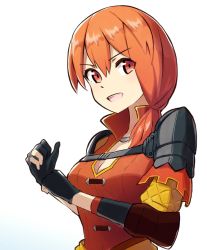 Rule 34 | 1girl, black gloves, breasts, cleavage, fire emblem, fire emblem: three houses, gloves, highres, kwz ini, leonie pinelli, nintendo, open mouth, orange eyes, orange hair, simple background, solo, upper body, white background