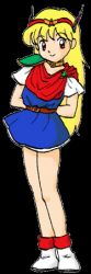 Rule 34 | 1990s (style), 1girl, akazukin chacha, arms behind back, blonde hair, blue dress, contrapposto, dress, full body, joan i, long hair, lowres, magical princess, retro artstyle, short dress, short sleeves, standing, tagme, transparent background, white footwear, winged hair ornament