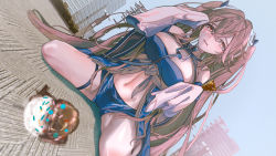 Rule 34 | 1girl, absurdres, anchorage (azur lane), azur lane, blue coat, blush, breasts, coat, crossed bangs, crying, eagle union (emblem), food, highres, ice cream, kerla, large breasts, light brown hair, long hair, micro shorts, open mouth, ribbon between breasts, shorts, sleeves past fingers, sleeves past wrists, tearing up, tears, very long sleeves, wavy mouth