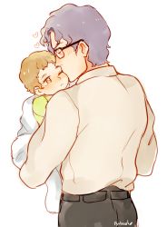 Rule 34 | 2boys, absurdres, amuro ray, artist request, brown hair, father and son, glasses, gundam, heart, highres, mobile suit gundam, multiple boys, purple hair, tem ray, aged down