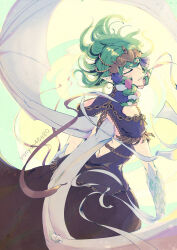 Rule 34 | 1girl, artist name, back cutout, braid, byleth (female) (fire emblem), byleth (fire emblem), closed eyes, clothing cutout, dragon girl, dragon wings, dress, fire emblem, fire emblem: three houses, floating hair, green hair, highres, long hair, mixed-language commentary, nintendo, pointy ears, solo, twin braids, wings, yanyan46e20