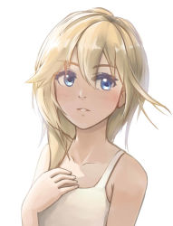 Rule 34 | 1girl, bare shoulders, blonde hair, blue eyes, collarbone, commentary, dress, english commentary, highres, kingdom hearts, kingdom hearts ii, long hair, looking at viewer, namine, okamin, simple background, smile, solo, white background, white dress