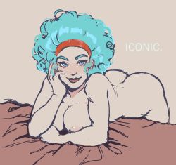 Rule 34 | 1girl, afro, ass, bed, bent over, blue eyes, blue hair, breasts, bulma, cheri ls, cleavage, dragon ball, dragonball z, headband, highres, large breasts, nude