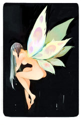 Rule 34 | 10s, 1girl, black hair, butterfly wings, hand on own head, insect wings, kill la kill, kiryuuin satsuki, long hair, nude, solo, tsumuri, wings