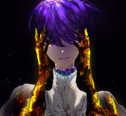 Rule 34 | 1other, androgynous, blue eyes, blue hair, blunt bangs, crack, crystal hair, golden arms, hair over one eye, hands on own face, houseki no kuni, kanmiya (amamia06-16), looking at viewer, phosphophyllite, phosphophyllite (ll), short hair, solo, spoilers, upper body