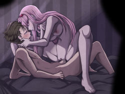 Rule 34 | 1boy, 1girl, assertive female, blush, darling in the franxx, hetero, mitsuru (darling in the franxx), nude, pink hair, sex, uncensored, vaginal, zero two (darling in the franxx)