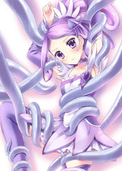 Rule 34 | 1girl, armpits, arms up, bad id, bad pixiv id, bdsm, bondage, boots, bound, brooch, choker, cure sword, dokidoki! precure, hair ornament, hairpin, heart, heart brooch, kenzaki makoto, kuguri oimo, magical girl, ponytail, precure, purple eyes, purple footwear, purple hair, purple skirt, purple theme, purple thighhighs, short hair, skirt, solo, spade, spade hair ornament, sweat, tentacles, tentacles under clothes, thigh boots, thighhighs
