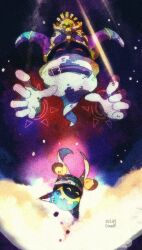 Rule 34 | 2boys, closed eyes, dated, disembodied hand, dual persona, gloves, highres, horns, kirby&#039;s return to dream land, kirby (series), looking at viewer, magolor, male focus, master crown, multiple boys, nintendo, no humans, rayman limbs, red eyes, uroad7, white gloves, yellow eyes, yellow gloves