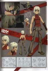 Rule 34 | 1girl, 428, androgynous, bare shoulders, blonde hair, boots, breasts, canaan (character), canaan (series), chunsoft, grey eyes, highres, red eyes, reverse trap, scan, short hair, sketch, sleeveless, sleeveless turtleneck, small breasts, translation request, turtleneck