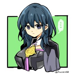 Rule 34 | ..., 1girl, armor, blue eyes, blue hair, byleth (female) (fire emblem), byleth (fire emblem), closed mouth, fire emblem, fire emblem: three houses, nintendo, short hair, simple background, solo, spoken ellipsis, twitter username, upper body, yukia (firstaid0)